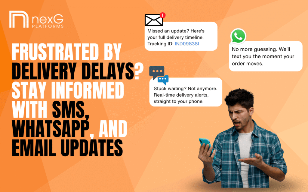 Customer checking SMS, WhatsApp, and email delivery updates on smartphone